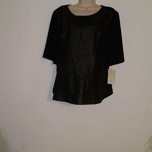 Peplum top with faux leather front (NWT)